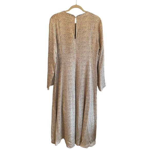 Zara Speckled Long Sleeve Midi Dress Chic Cream Tan Size Large - Picture 6 of 8